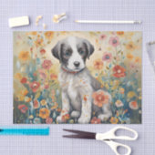 Papier de soie découpage Chiot entouré de fleurs (Artisanat)