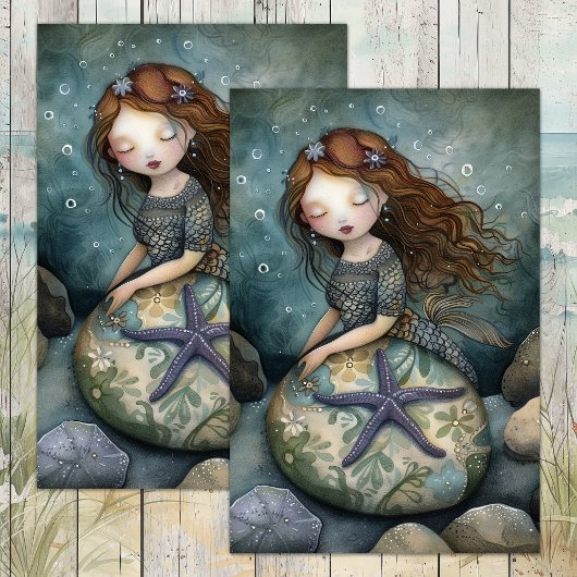 PAPIER DE SOIE DECOUPAGE FILLE SIRENE