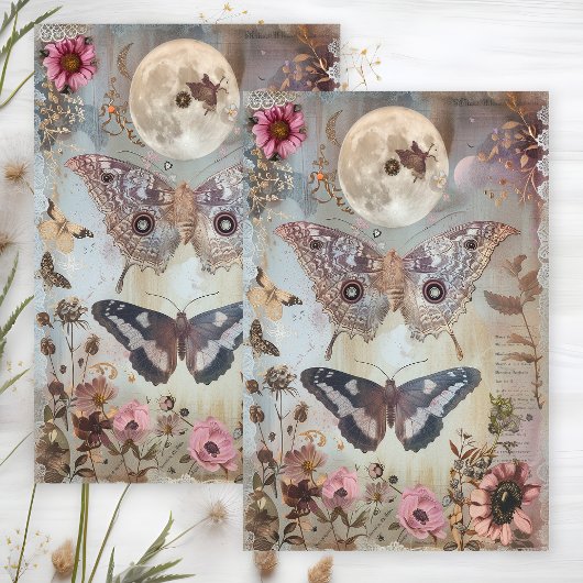 PAPIER DE SOIE DECOUPAGE LUNE ET PAPILLON