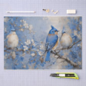 Papier de soie découpage Oiseaux bleus et fleurs (Artisanat)