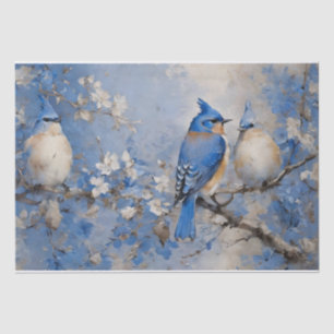 Papier de soie découpage Oiseaux bleus et fleurs