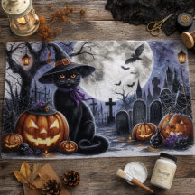 Papier de soie découpé Chat Noir Halloween