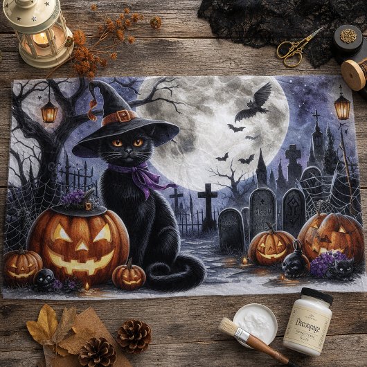 Papier de soie découpé Chat Noir Halloween