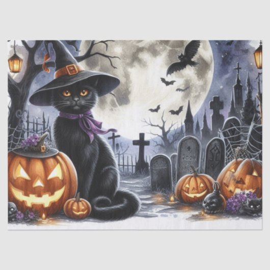 Papier de soie découpé Chat Noir Halloween (Recto)