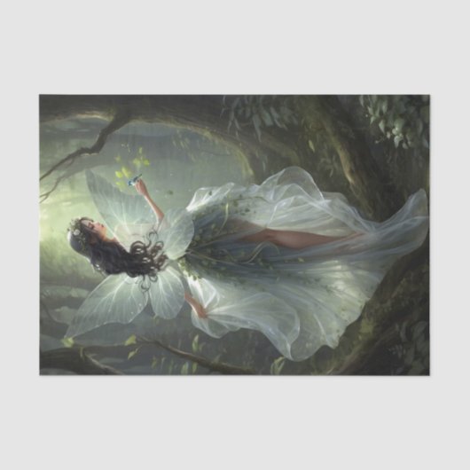 Papier de soie découpé de fée et d'oiseau (Recto)