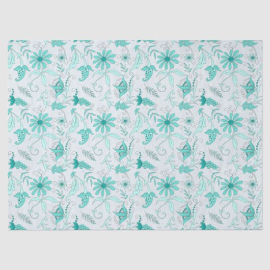 Papier de soie design série florale turquoise 5 (Recto)