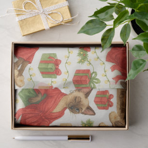 Papier de soie drôle de Noël avec un chat siamois