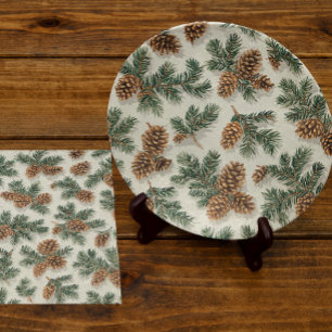 Papier de soie Evergreen et pomme de pin en bois