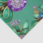 Papier de soie feuilles vertes gemmes violettes (Détail)