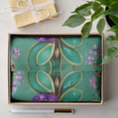 Papier de soie feuilles vertes gemmes violettes (Cadeau)