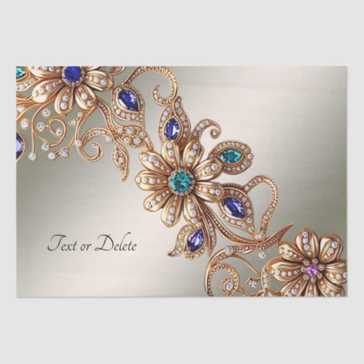 Papier de soie fleurs bijoux or élégant (Recto)