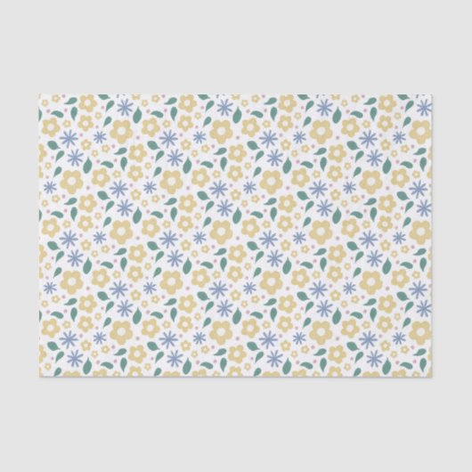 Papier de soie fleurs jaune et bleu heureux (Recto)