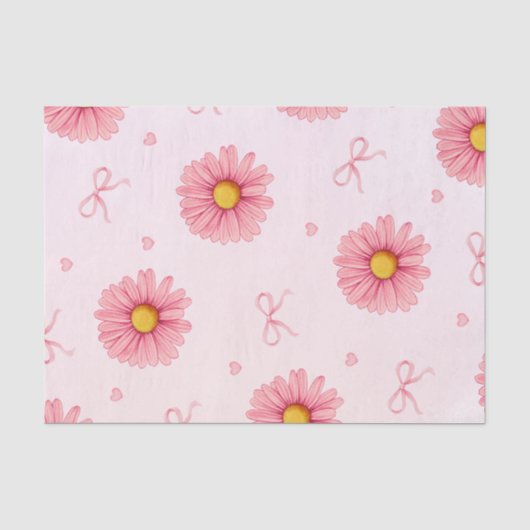 Papier de soie fleurs roses, rubans et coeurs (Recto)