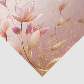 Papier de soie floral à feuilles dorées roses (Détail)