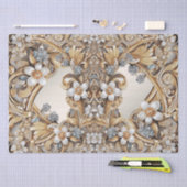 Papier de soie floral blanc or décoratif (Artisanat)