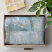 Papier de soie floral blanc sarcelle (Cadeau)