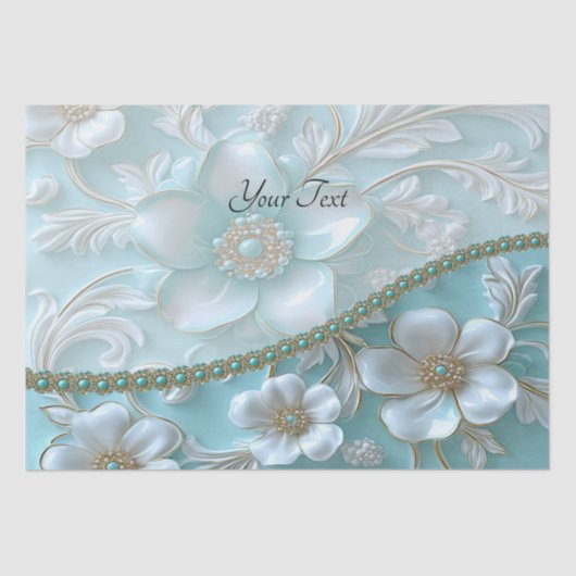 Papier de soie floral blanc sarcelle (Recto)