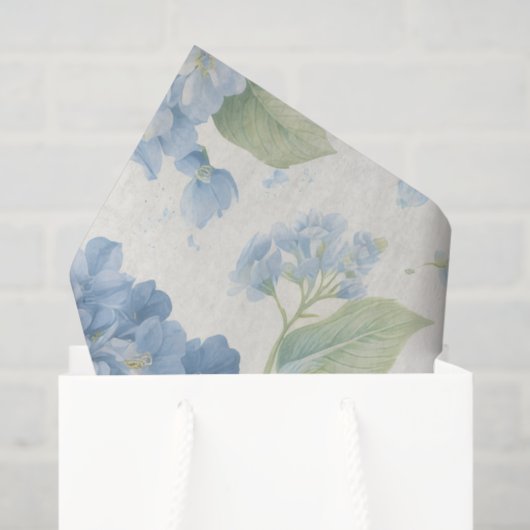 Papier de soie floral hydrangea bleu (Sac cadeau)