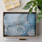 Papier de soie floral orné bleu (Cadeau)