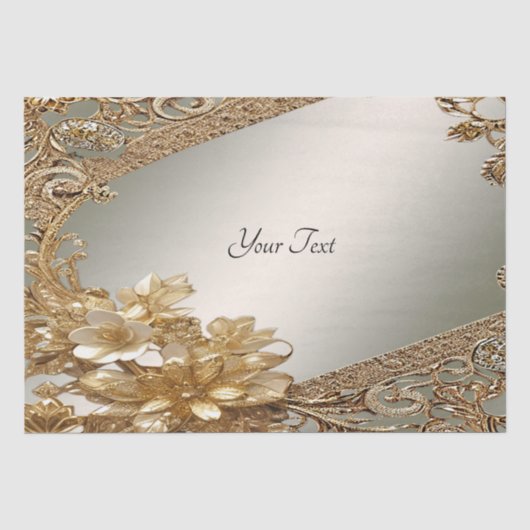 Papier de soie floral orné moderne doré (Recto)
