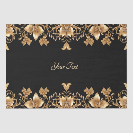 Papier de soie floral orné noir or (Recto)