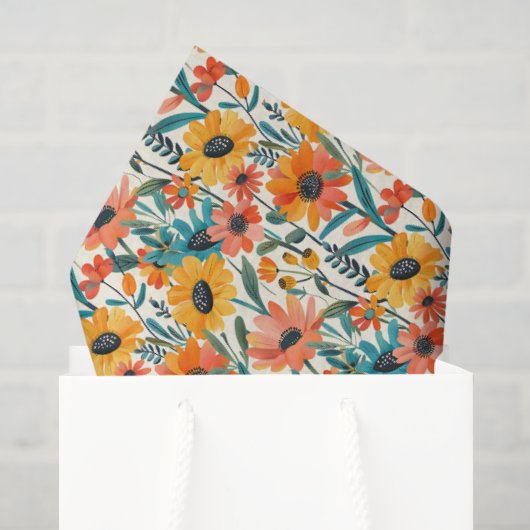 Papier de soie floral rétro Daisy (Sac cadeau)