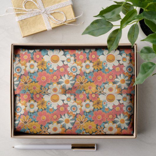 Papier de soie floral rétro Daisy (Cadeau)