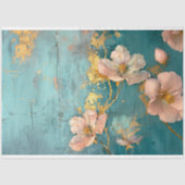 Papier de soie floral teinté sarcelle et or (Recto)