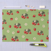 Papier de soie fraise sur vert mousse (Artisanat)