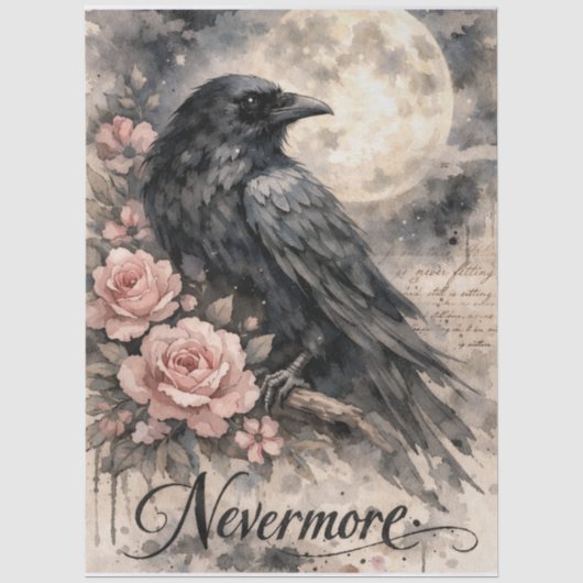 Papier de soie Lune Corbeau noir Nevermore (Recto)