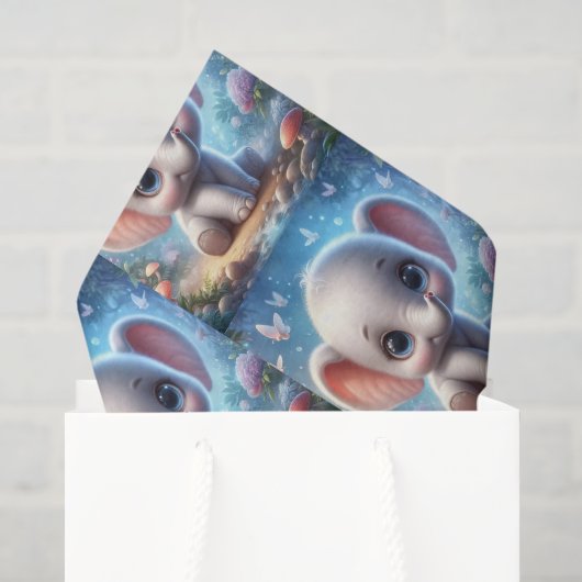 Papier de soie Mignon Eléphant Blanc Floral (Sac cadeau)