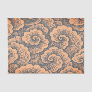 PAPIER DE SOIE MOTIF DE VAGUE JAPONAISE ROSES ET G