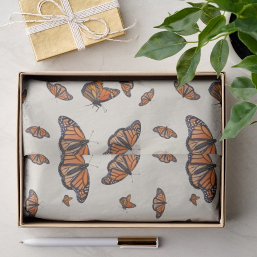 Papier de soie motif papillons orange monarques (Cadeau)