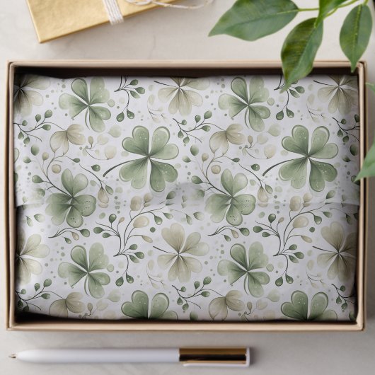 Papier de soie motif trèfle vert clair et crème