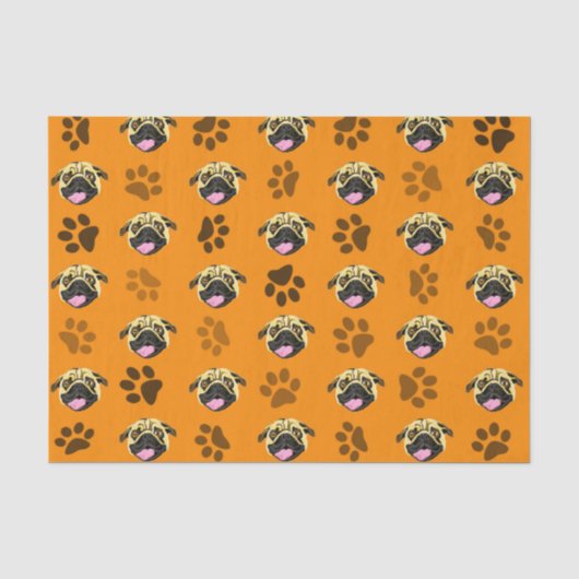 Papier de soie Orange Pugs And Paws (Recto)