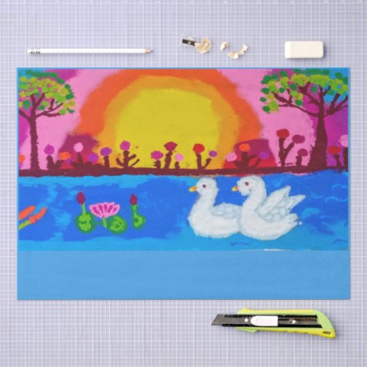 Papier de soie paysage de cygnes (Artisanat)
