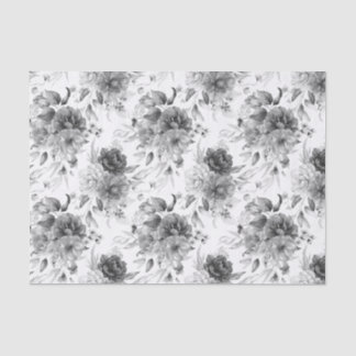 Papier de soie petit motif pivoines noires et blan