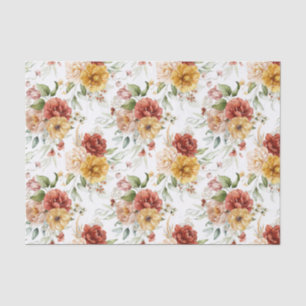 Papier de soie petit motif pivoines rouges et or