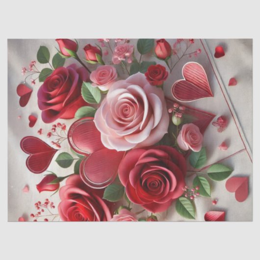 Papier de soie Roses et Cœurs de la Saint-Valentin (Recto)