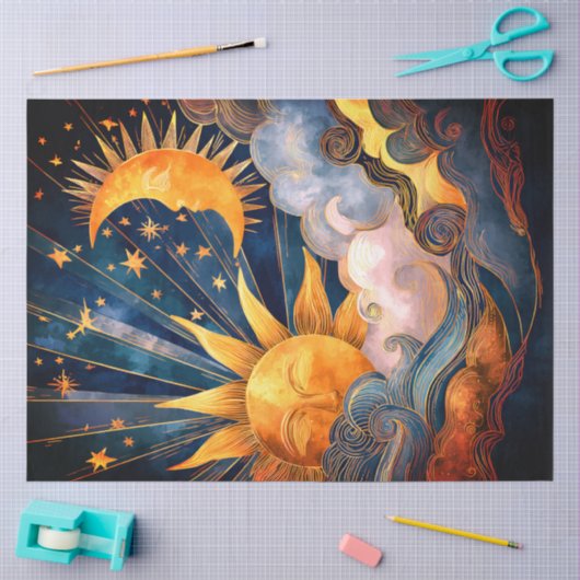 Papier de soie Soleil, Lune et Étoiles (Artisanat)