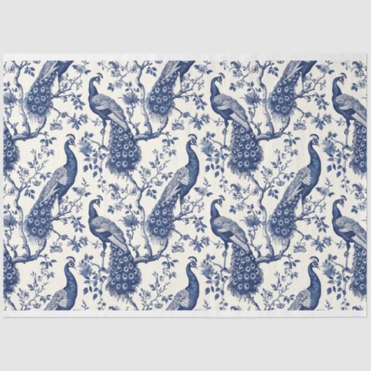 Papier de soie thème paon de style chinoiserie (Recto)