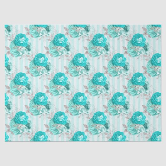 Papier de soie turquoise série florale design 3 (Recto)