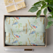 Papier de soie vert pâle aux oiseaux bleus (Cadeau)