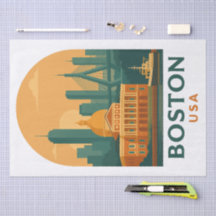 Papier de soie vintage Boston – Voyage rétro aux É