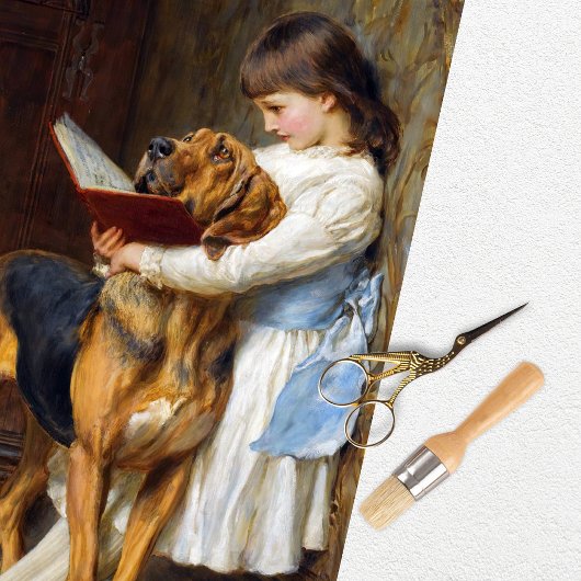 Papier de soie vintage fille chien