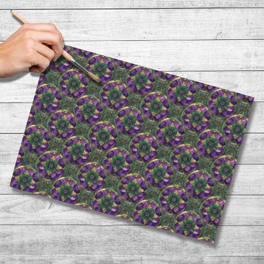 Papier de soie vitrail violet, vert, or