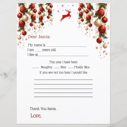 Papier Dear Santa Letter Red GoldOrnaments Christmas Tree (Devant)