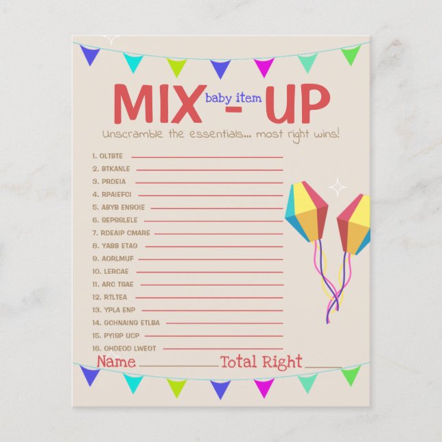 Papier Débrouiller Mix-up Baby items Party Game Card (Devant)