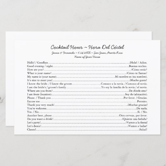 Papier Début de la conversation de l'heure du cocktail bi (Devant / Derrière)