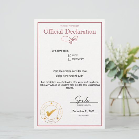 Papier Déclaration de Nice père Noël modifiable (Debout devant)